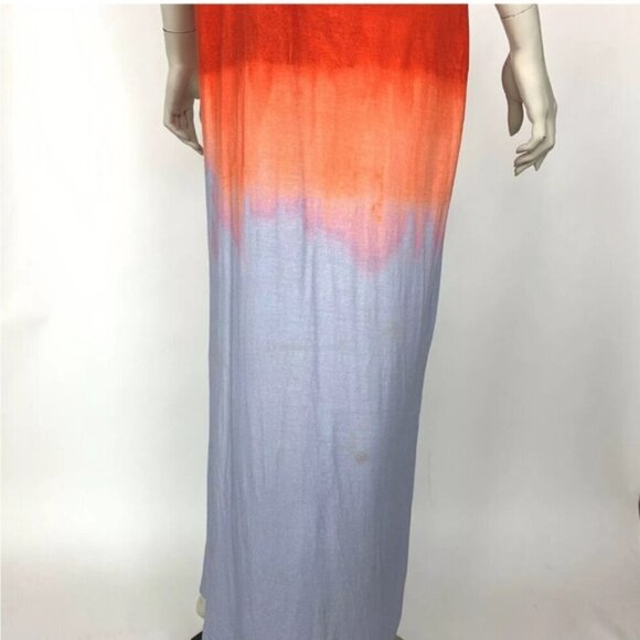 Nicole Miller Artelier Empire Maxi dress Orange Blue Racerback Stretch Women M - Picture 5 of 12